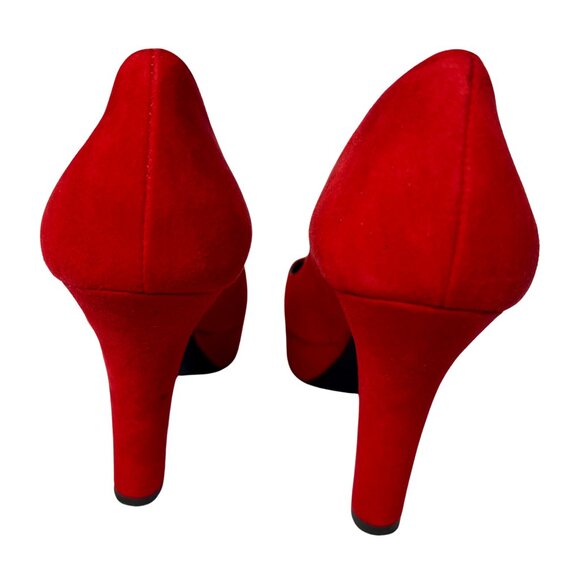 Dolce & Gabbana Red Suede Platform Heels 37.5 COA - Picture 5 of 9